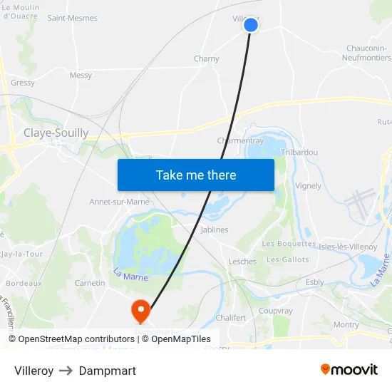 Villeroy to Dampmart map