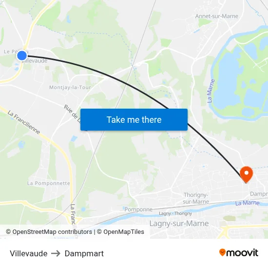 Villevaude to Dampmart map