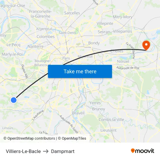 Villiers-Le-Bacle to Dampmart map