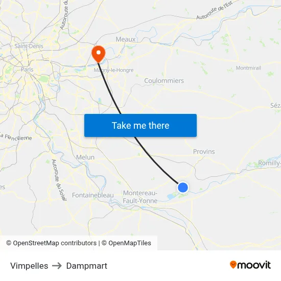 Vimpelles to Dampmart map
