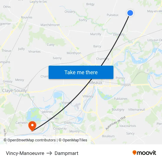 Vincy-Manoeuvre to Dampmart map