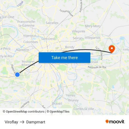 Viroflay to Dampmart map