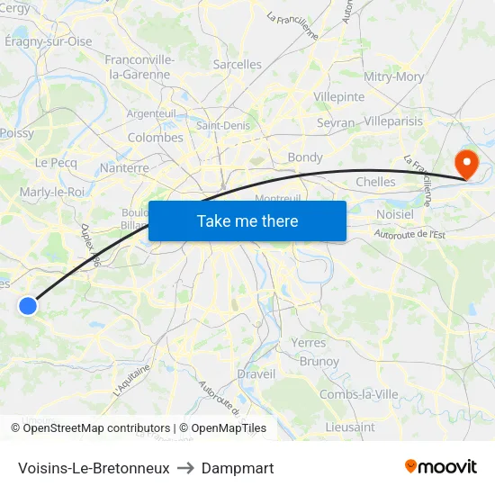 Voisins-Le-Bretonneux to Dampmart map