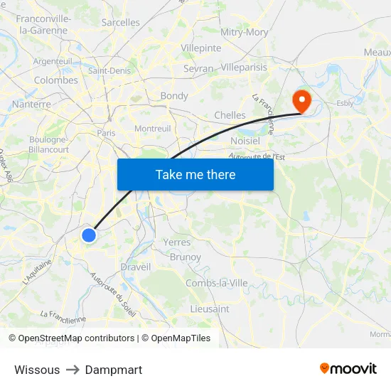 Wissous to Dampmart map