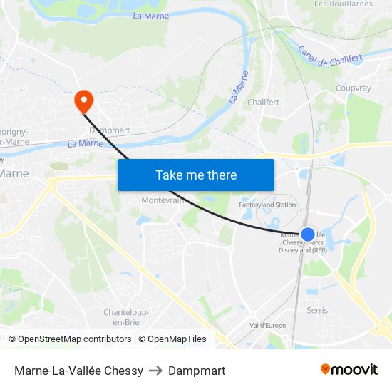 Marne-La-Vallée Chessy to Dampmart map