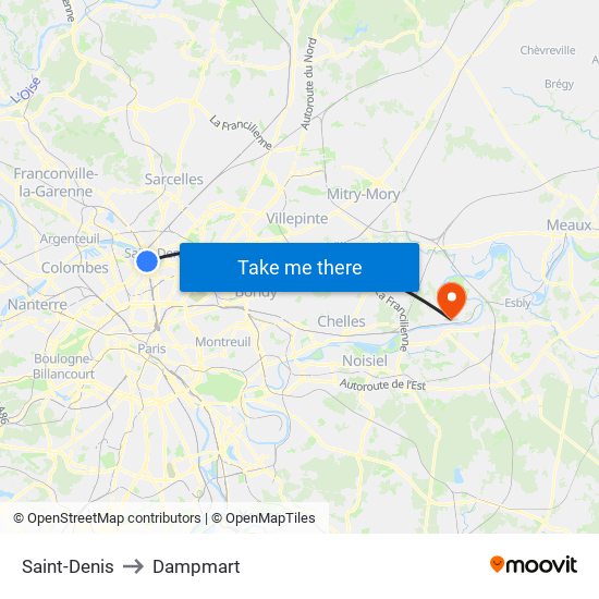 Saint-Denis to Dampmart map
