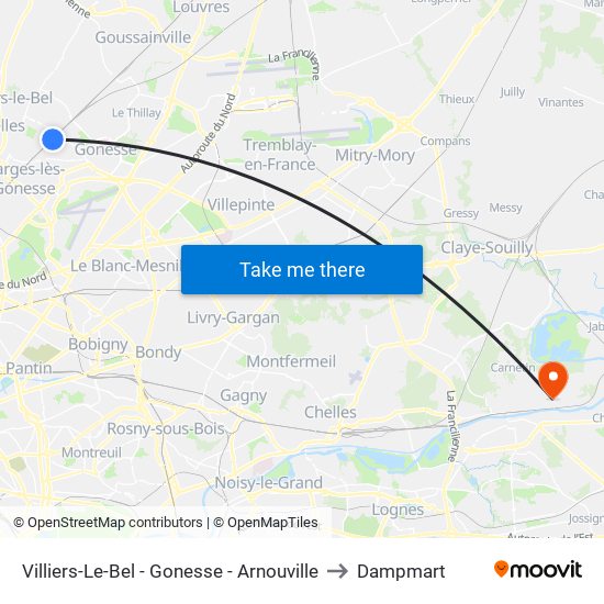 Villiers-Le-Bel - Gonesse - Arnouville to Dampmart map