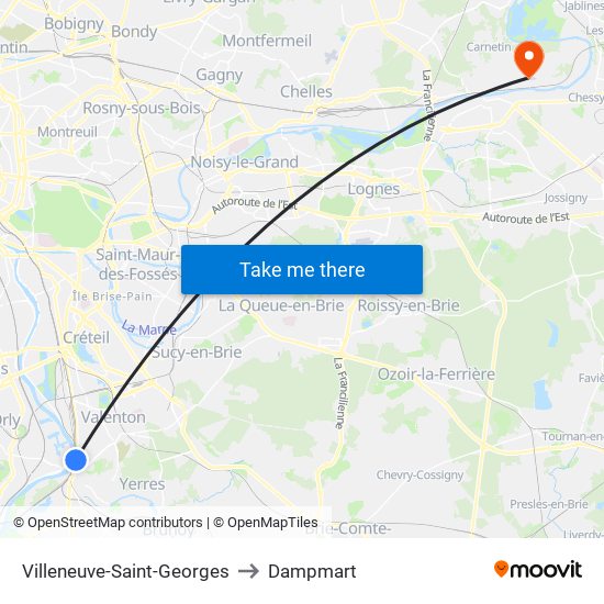 Villeneuve-Saint-Georges to Dampmart map