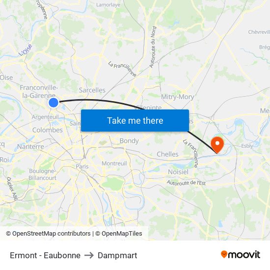 Ermont - Eaubonne to Dampmart map