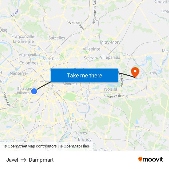 Javel to Dampmart map