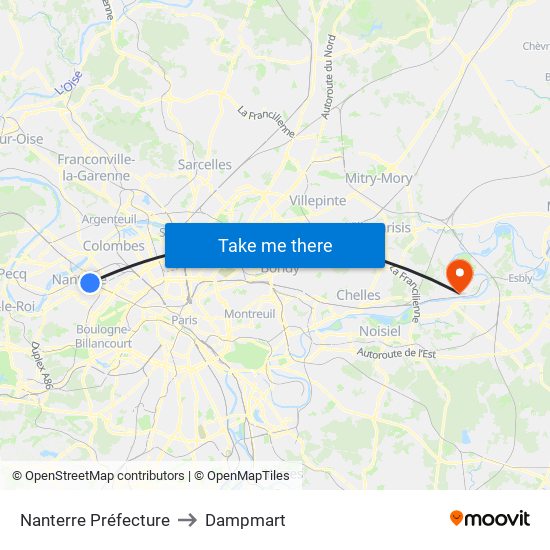 Nanterre Préfecture to Dampmart map