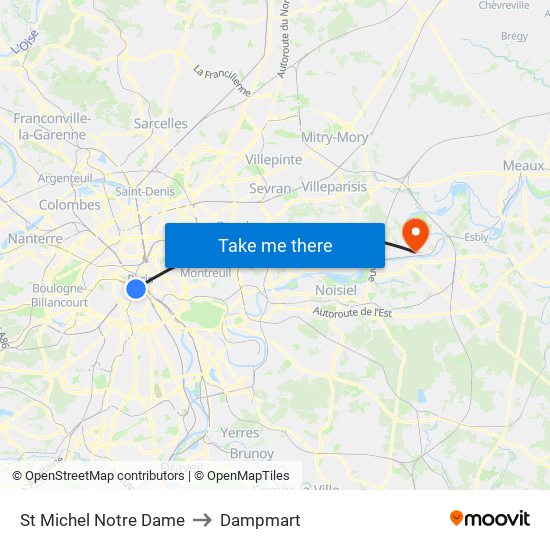 St Michel Notre Dame to Dampmart map