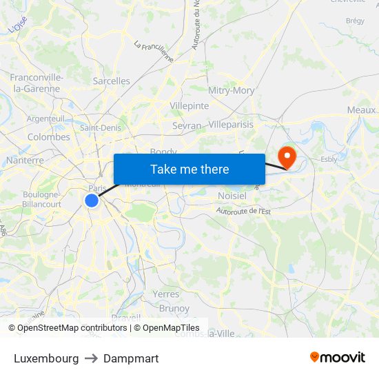 Luxembourg to Dampmart map