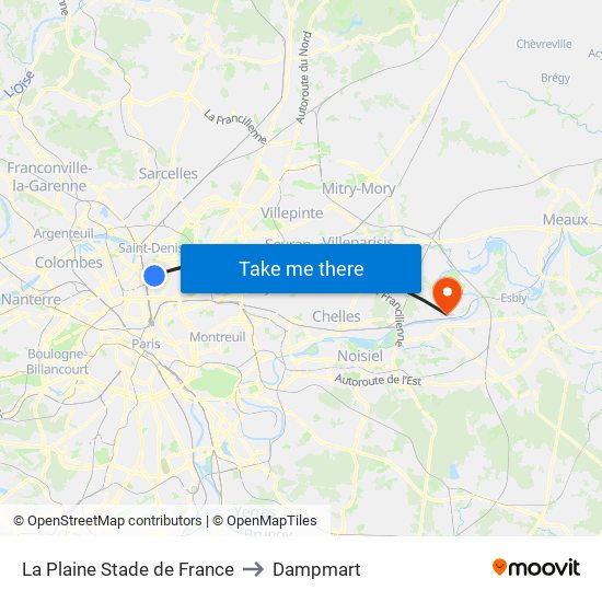 La Plaine Stade de France to Dampmart map