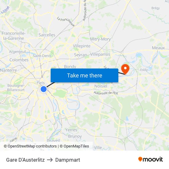 Gare D'Austerlitz to Dampmart map