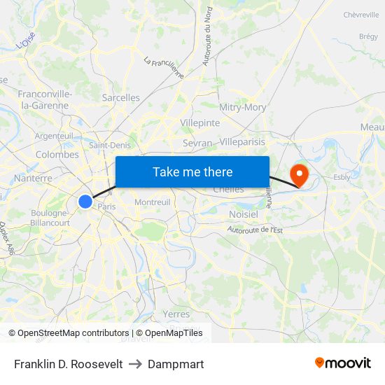 Franklin D. Roosevelt to Dampmart map