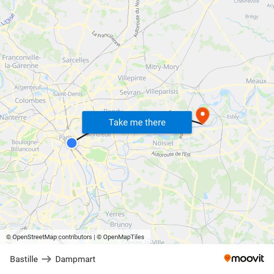 Bastille to Dampmart map
