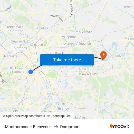 Montparnasse-Bienvenue to Dampmart map