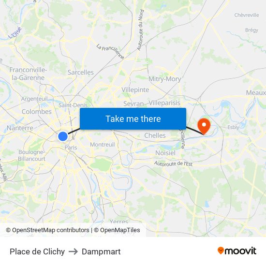Place de Clichy to Dampmart map