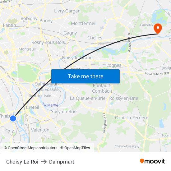 Choisy-Le-Roi to Dampmart map