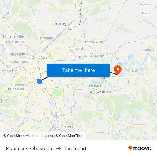 Réaumur - Sébastopol to Dampmart map