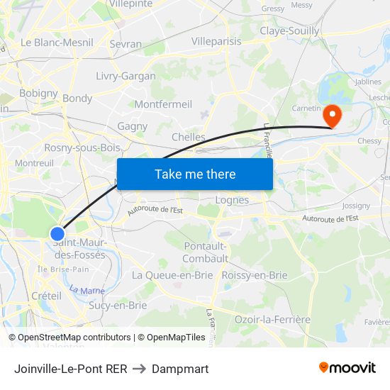 Joinville-Le-Pont RER to Dampmart map