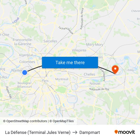 La Défense (Terminal Jules Verne) to Dampmart map