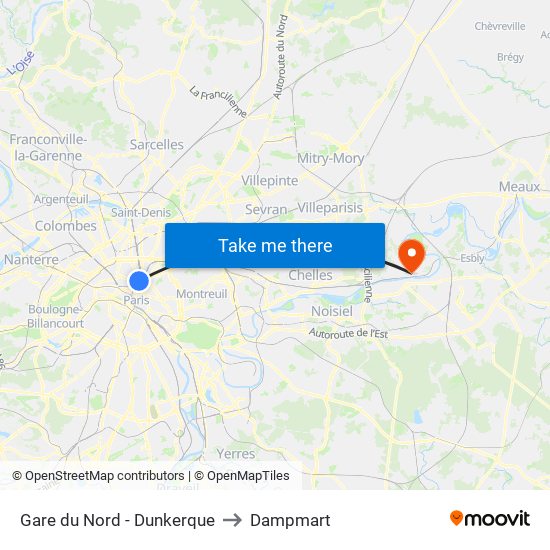 Gare du Nord - Dunkerque to Dampmart map