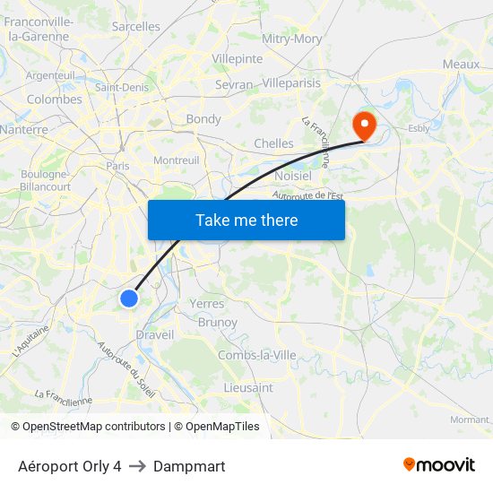 Aéroport Orly 4 to Dampmart map