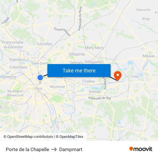 Porte de la Chapelle to Dampmart map