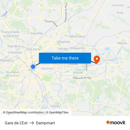 Gare de L'Est to Dampmart map