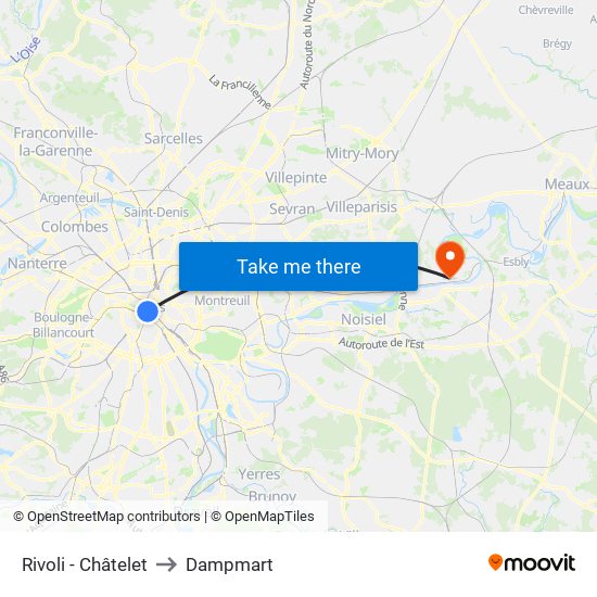 Rivoli - Châtelet to Dampmart map
