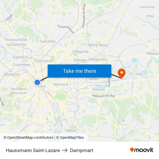 Haussmann Saint-Lazare to Dampmart map