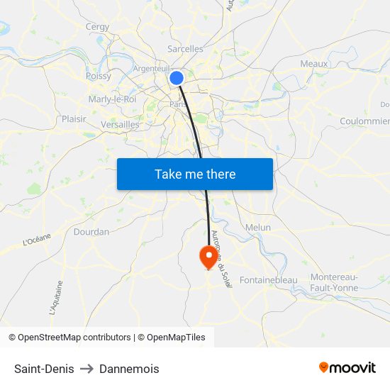 Saint-Denis to Dannemois map