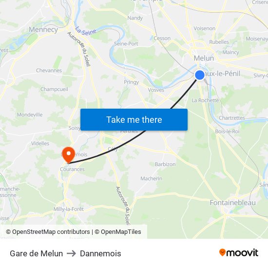 Gare de Melun to Dannemois map