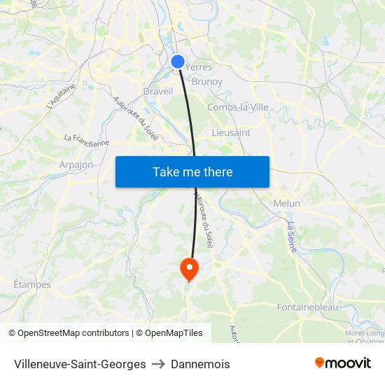 Villeneuve-Saint-Georges to Dannemois map