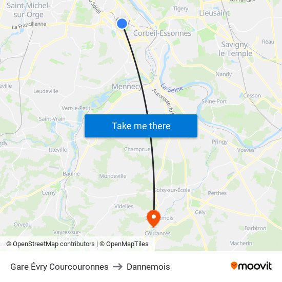 Gare Évry Courcouronnes to Dannemois map