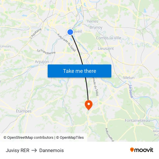 Juvisy RER to Dannemois map