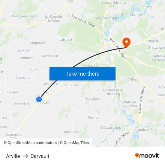 Arville to Darvault map