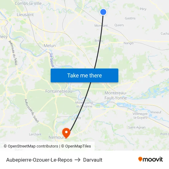 Aubepierre-Ozouer-Le-Repos to Darvault map