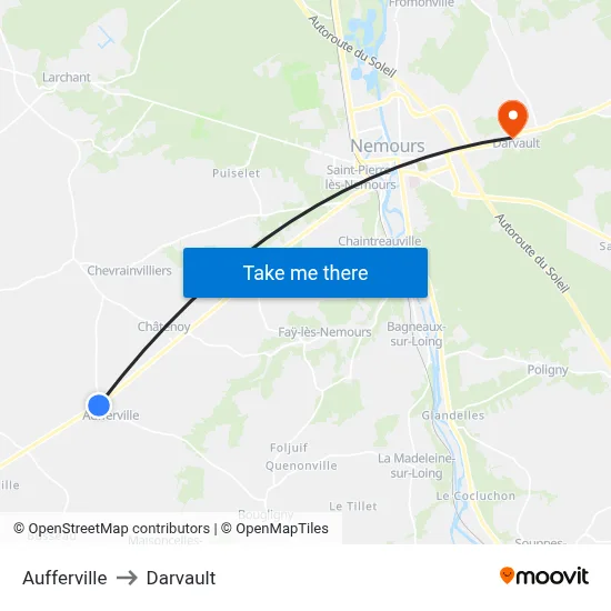Aufferville to Darvault map