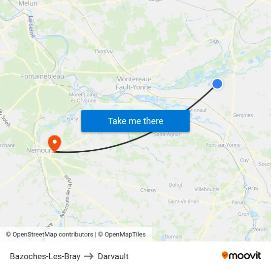 Bazoches-Les-Bray to Darvault map