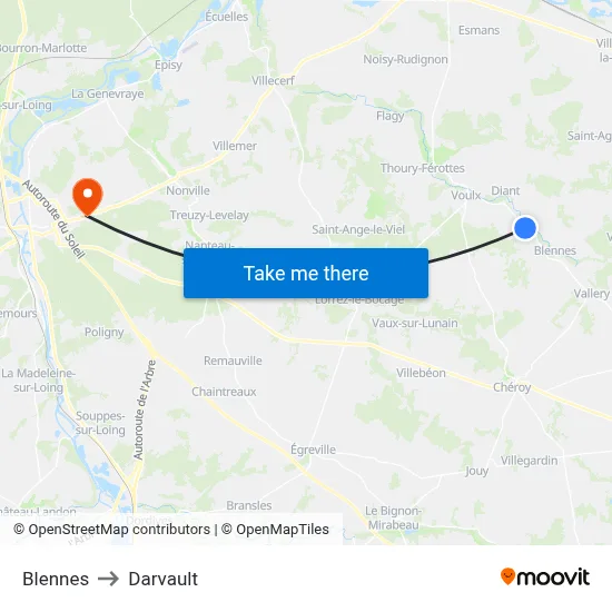 Blennes to Darvault map