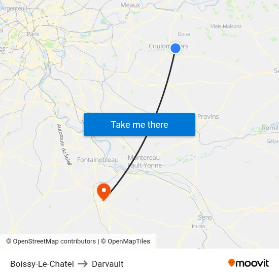 Boissy-Le-Chatel to Darvault map