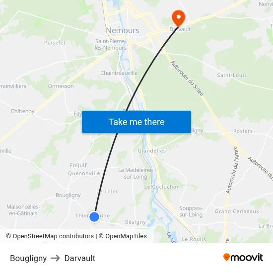 Bougligny to Darvault map