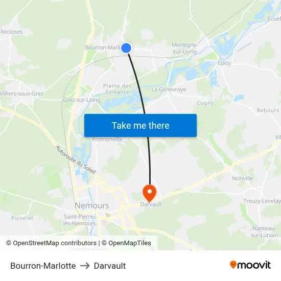 Bourron-Marlotte to Darvault map