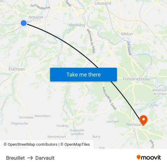 Breuillet to Darvault map