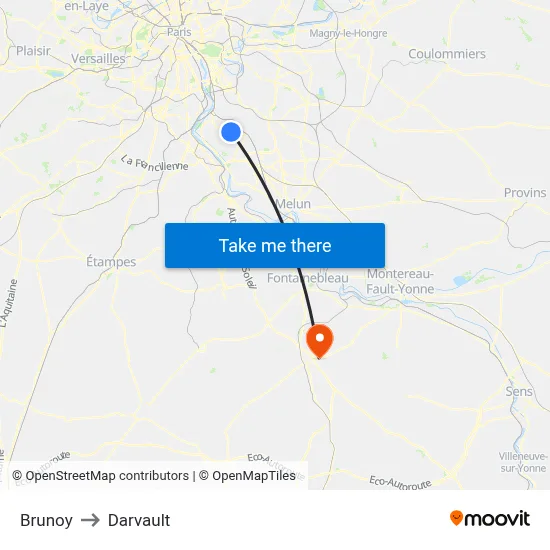 Brunoy to Darvault map