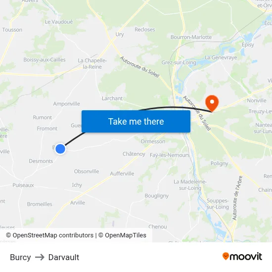 Burcy to Darvault map