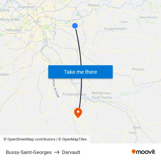 Bussy-Saint-Georges to Darvault map